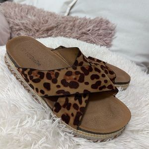 Leopard print slides on platform